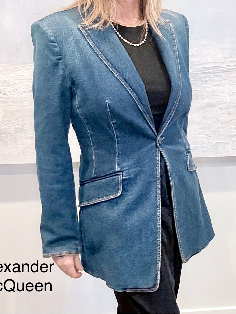 Alexander McQueen Teal-Blue Denim Tailored Blazer Skirt not included